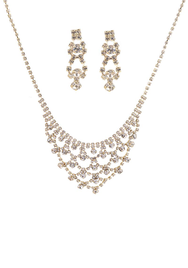 RHINESTONE LACE NECKLACE AND EARRING SET