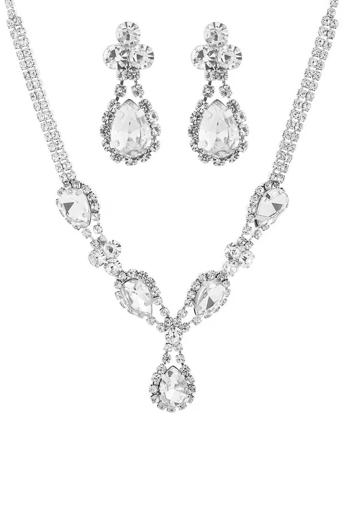 RHINESTONE TEARDROP NECKLACE AND EARRING SET