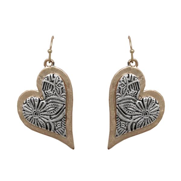 RODEO WESTERN TWO TONE HEART DANGLE EARRING