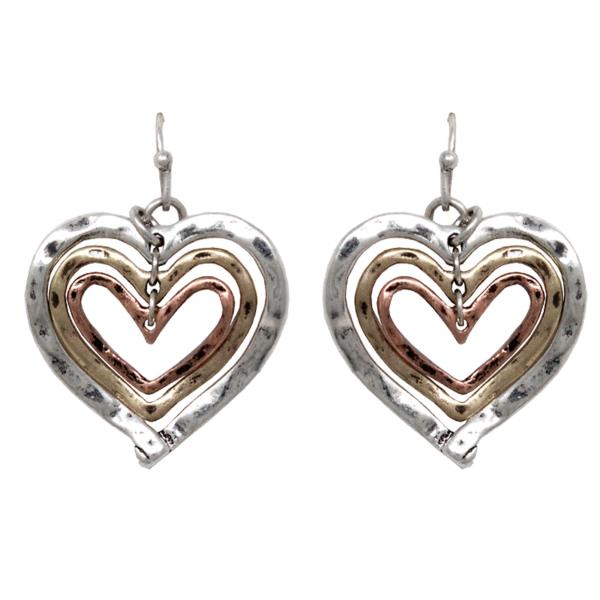 RODEO WESTERN TWO TONE HEART DANGLE EARRING