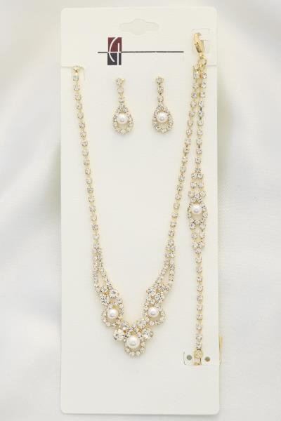 TEARDROP PEARL RHINESTONE BRACELET AND NECKLACE SET