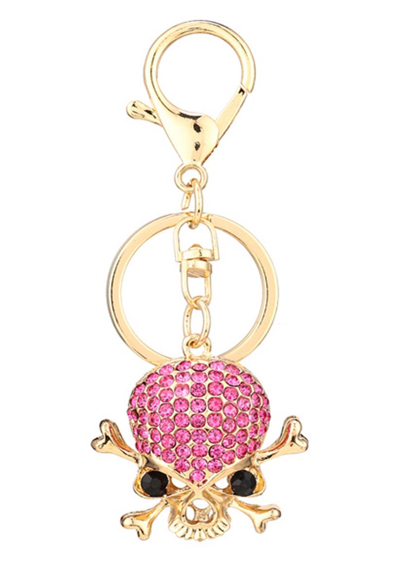 RHINESTONE SKULL BONES METAL KEY CHAIN