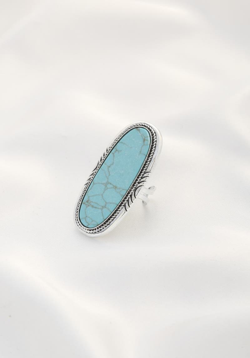 OVAL TURQUOISE BEAD ADJUSTABLE RING