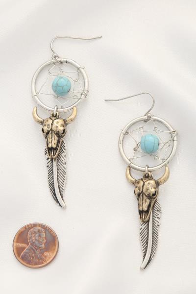 CATTLE SKULL DREAM CATCHER DANGLE EARRING