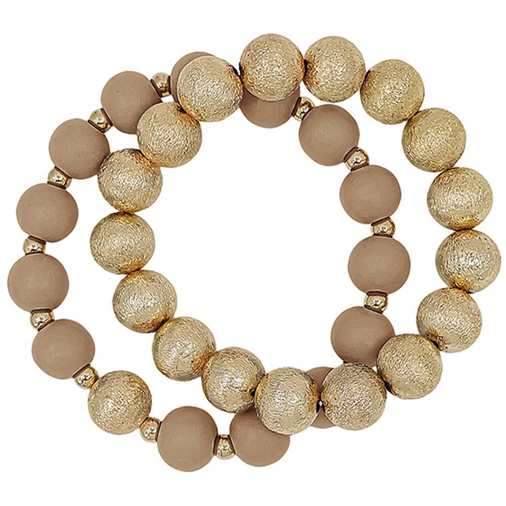 SATIN BALL ACC 2 STRANDS WOOD BD BRACELET