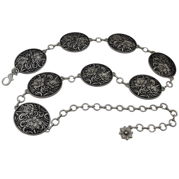 WESTERN-INSPIRED FLORAL OVAL CONCHO CHAIN BELT