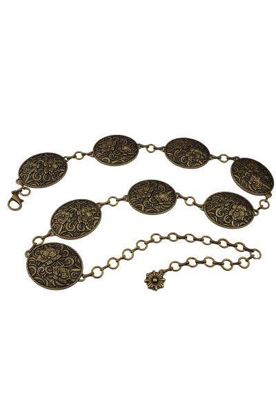 WESTERN-INSPIRED FLORAL OVAL CONCHO CHAIN BELT