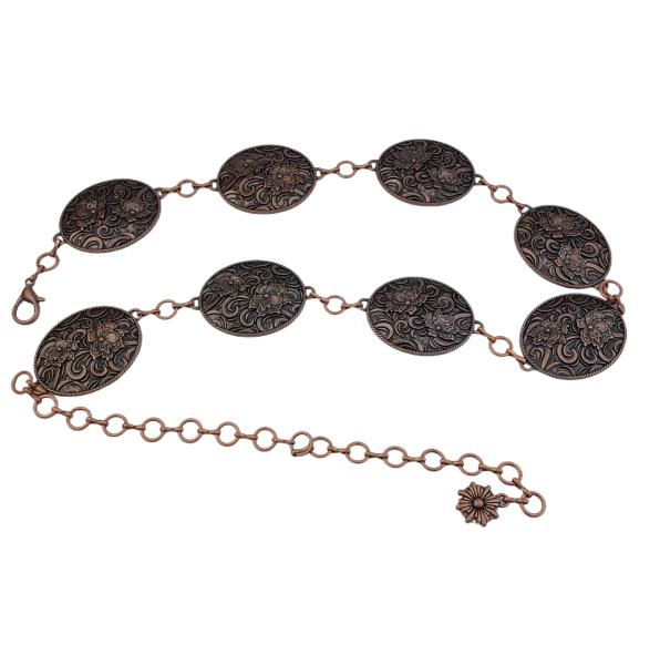 WESTERN-INSPIRED FLORAL OVAL CONCHO CHAIN BELT