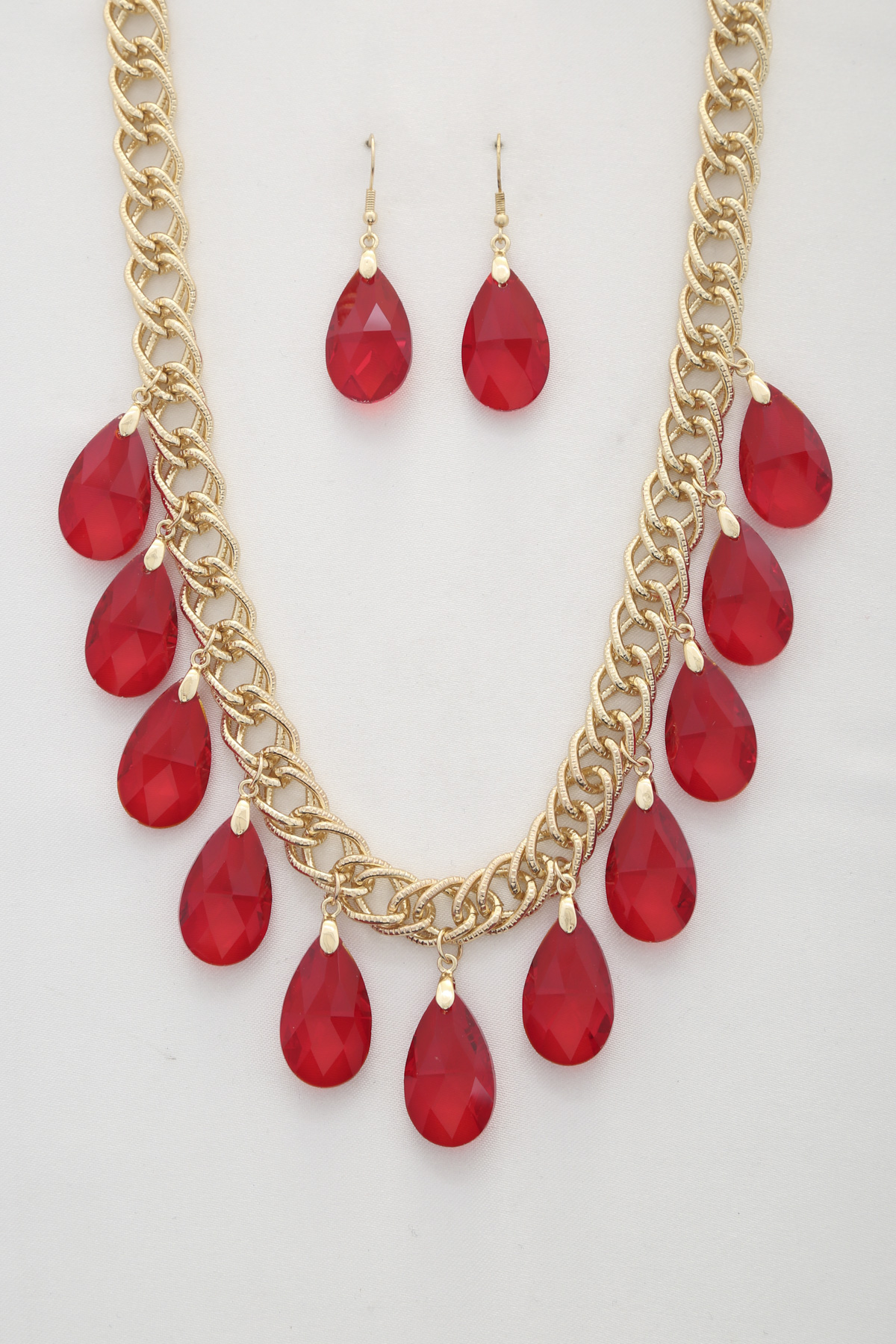 TEARDROP GLASS CRYSTAL DOUBLE CIRCLE LINK NECKLACE