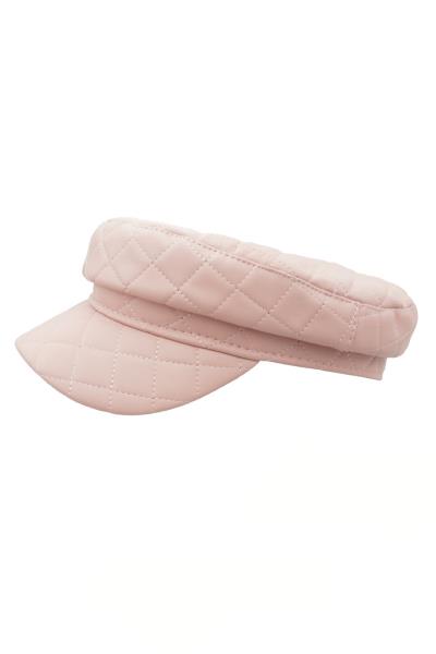 QUILTED FAUX LEATHER BAKER BOY HAT