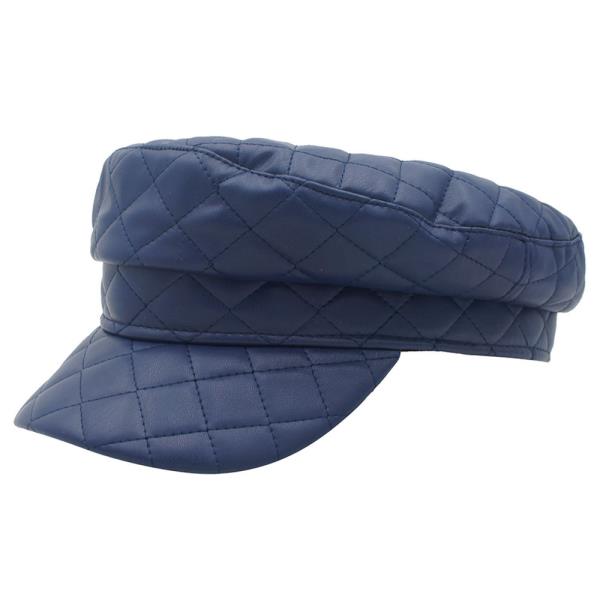 QUILTED FAUX LEATHER BAKER BOY HAT