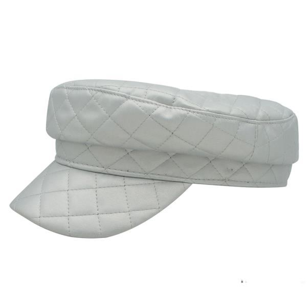 QUILTED FAUX LEATHER BAKER BOY HAT