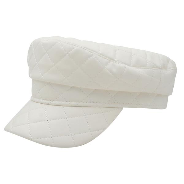 QUILTED FAUX LEATHER BAKER BOY HAT