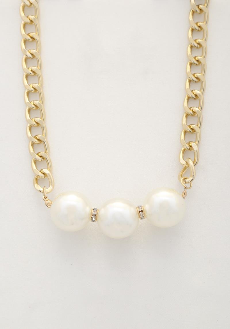 PERAL BEAD CURB LINK NECKLACE