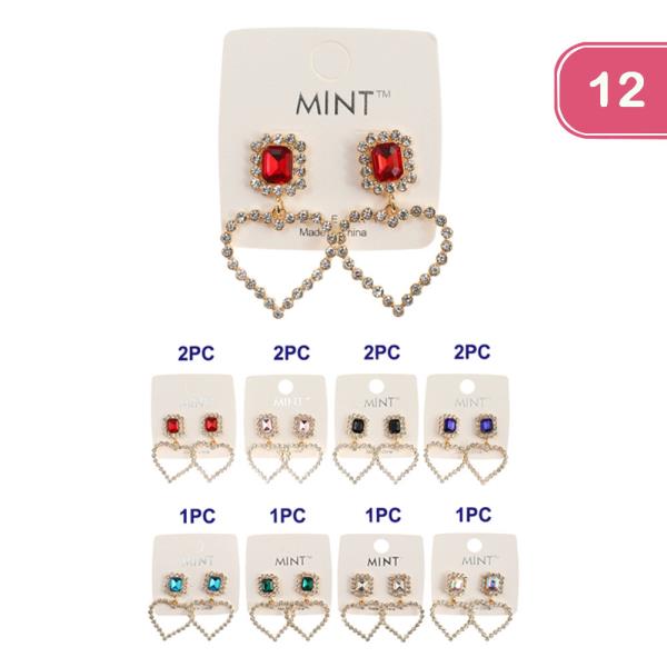 FASHION RHINESTONE HEART EARRING (12 UNITS)