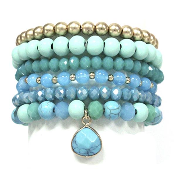 STONE CHARM BEADED BRACELET SET