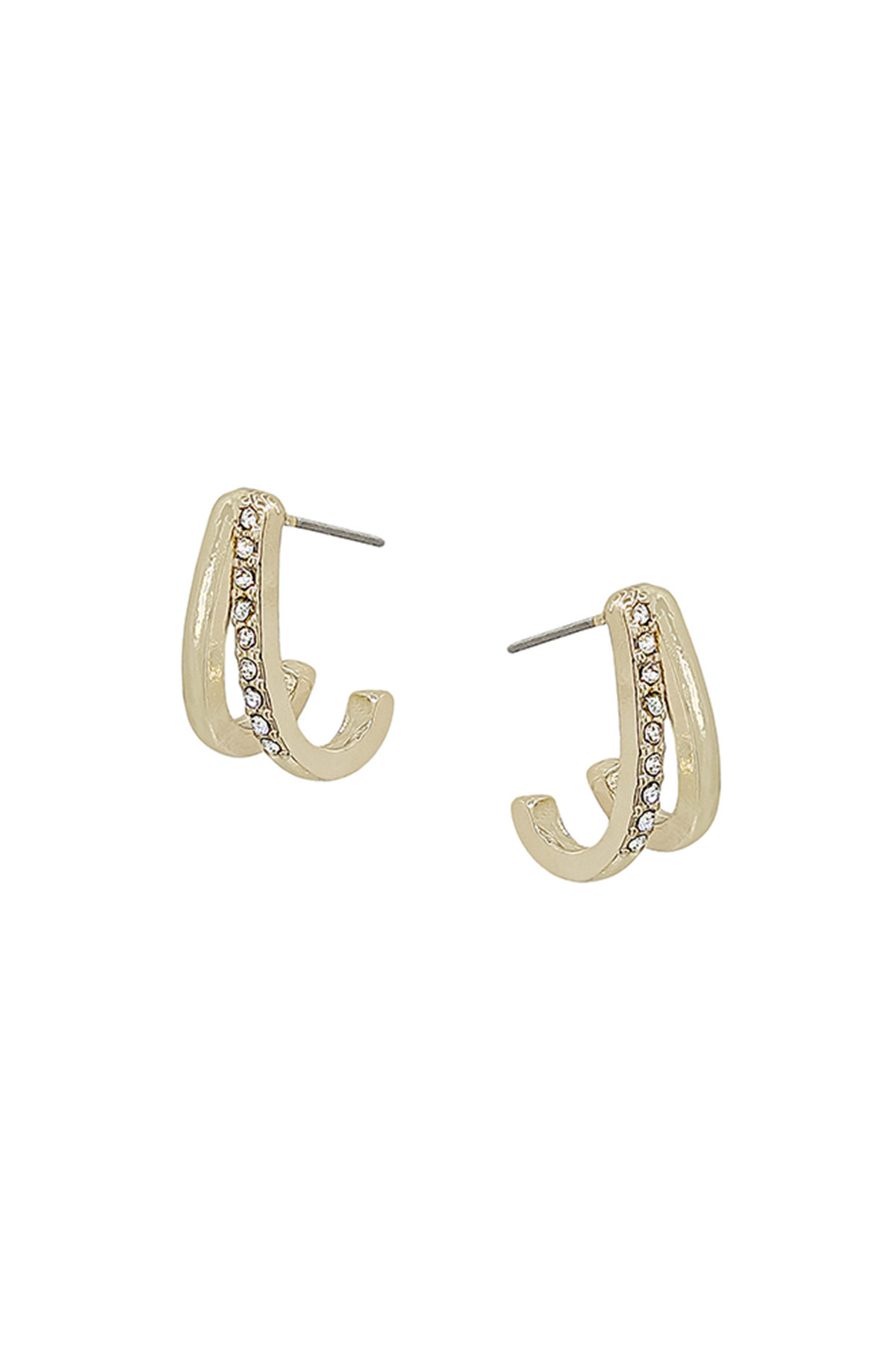 PAVE ACCENT 2 LINES METAL POST EARRING