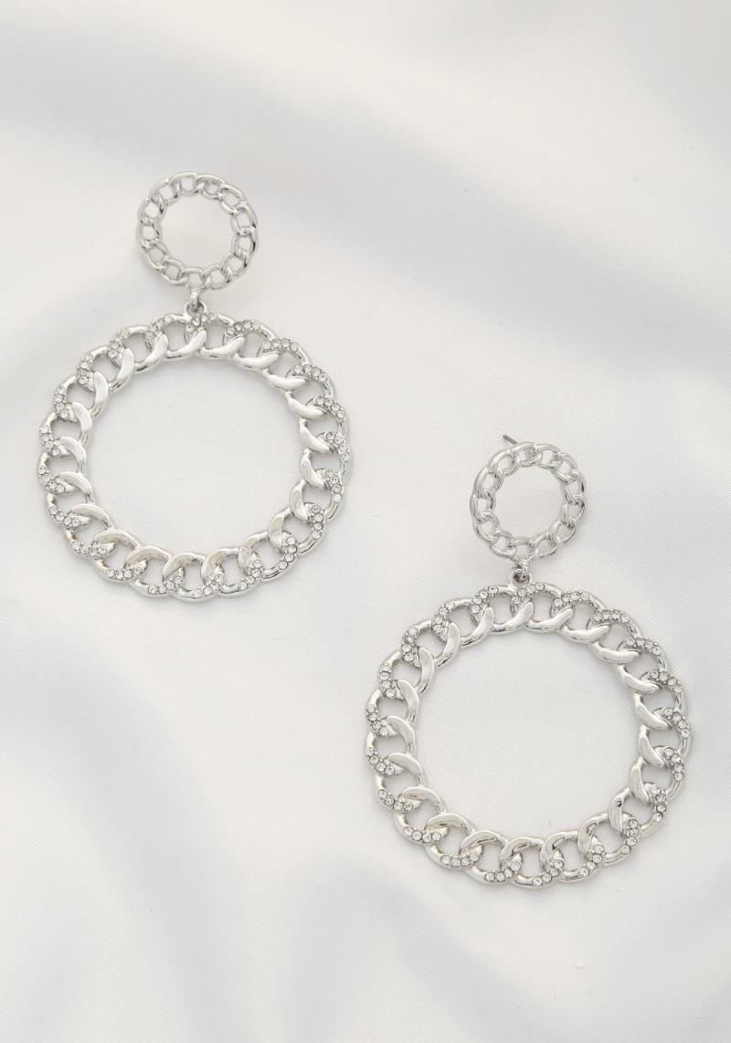 DOUBLE CIRCLE CURB LINK DANGLE EARRING