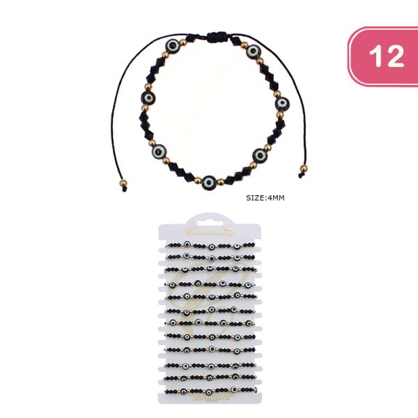 FASHION GLASS BEAD EVIL EYE BRACELET (12 UNITS)