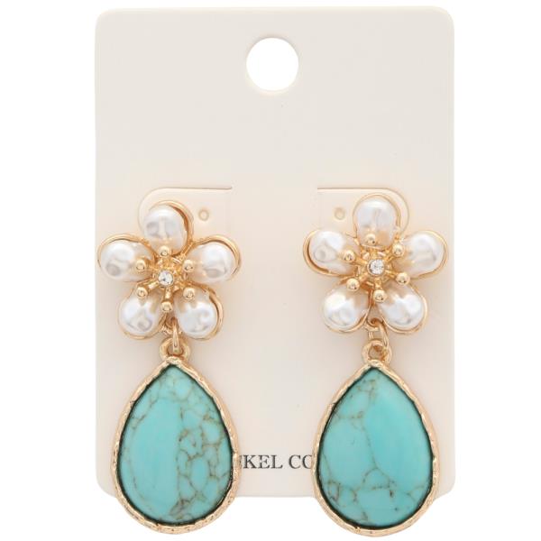 FLOWER TURQUOISE TEARDROP DANGLE EARRING