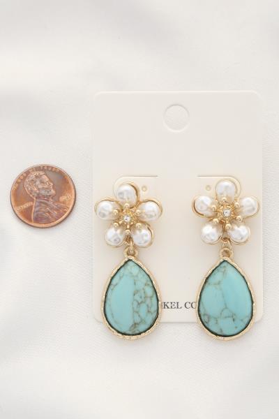 FLOWER TURQUOISE TEARDROP DANGLE EARRING