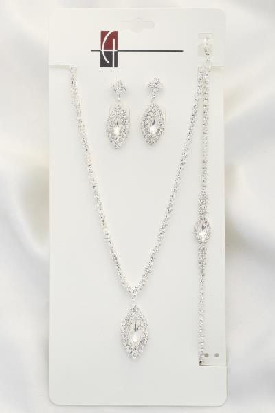 MARQUISE RHINESTONE BRACELET NECKLACE SET