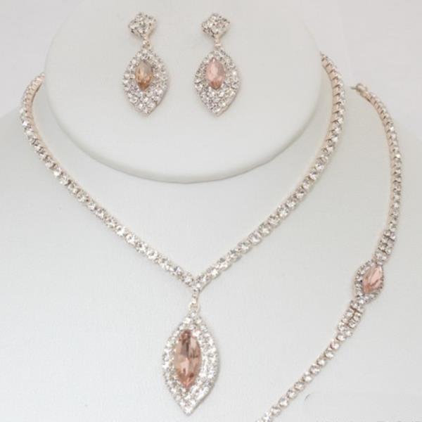 MARQUISE RHINESTONE BRACELET NECKLACE SET