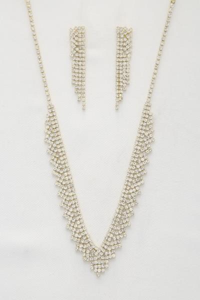 V SHAPE RHINESTONE NECKLACE