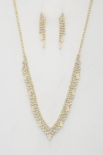 V SHAPE RHINESTONE NECKLACE