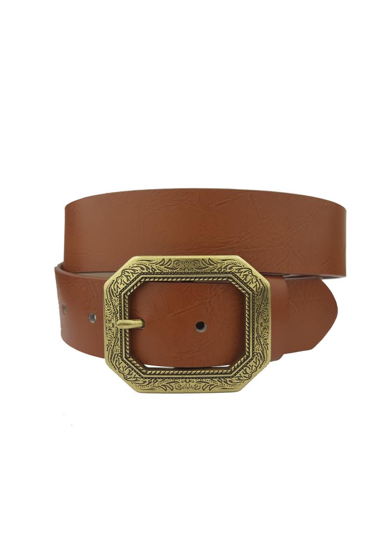 SILVER FLORAL ETCHED BUCKLE WITH PLAIN BELT