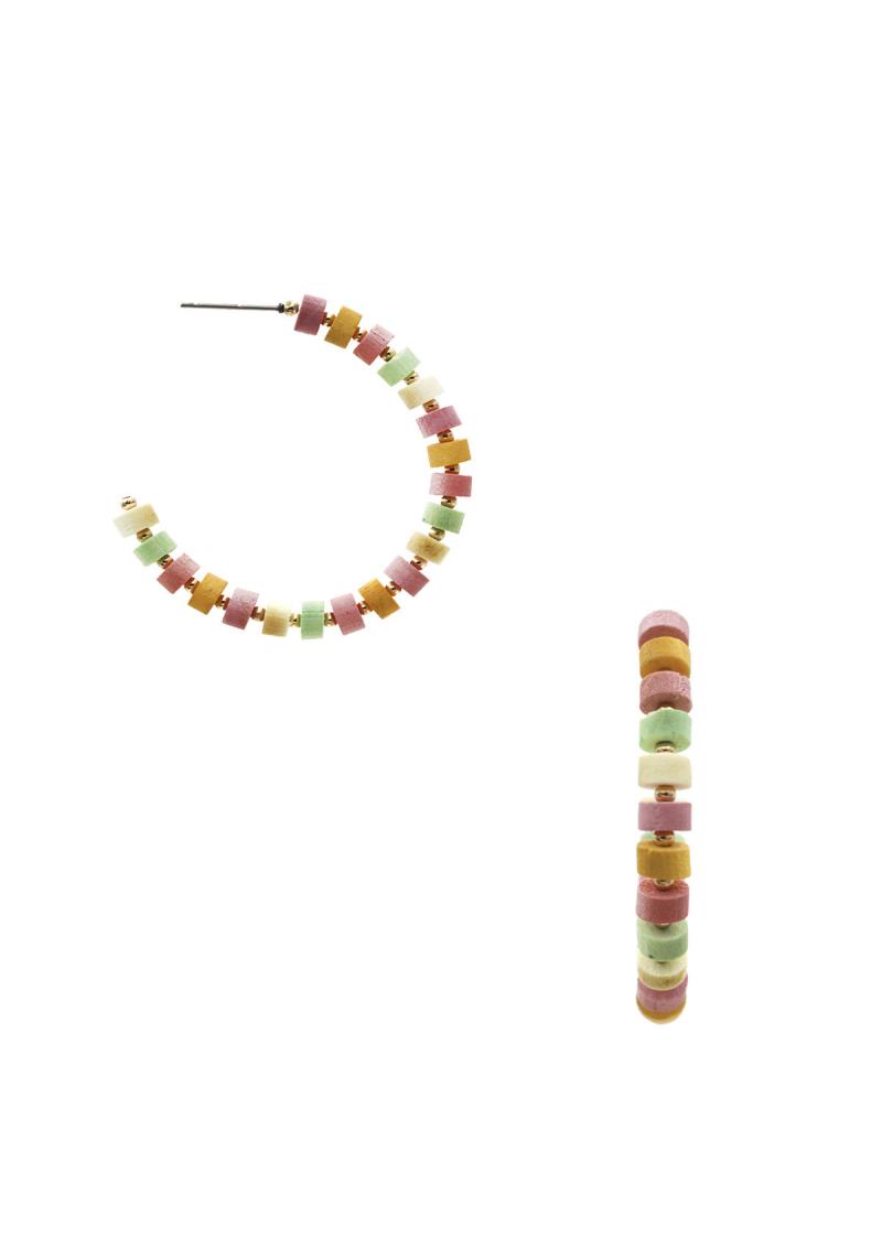 WOOD DISC OPEN HOOP EARRING