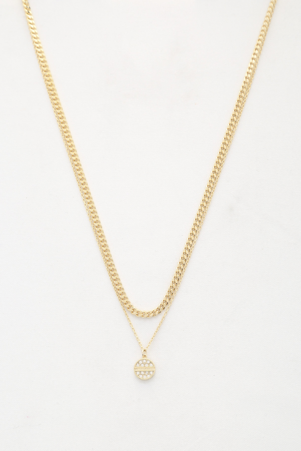 SODAJO ROUND CHARM DAINTY CURB LINK LAYERED NECKLACE