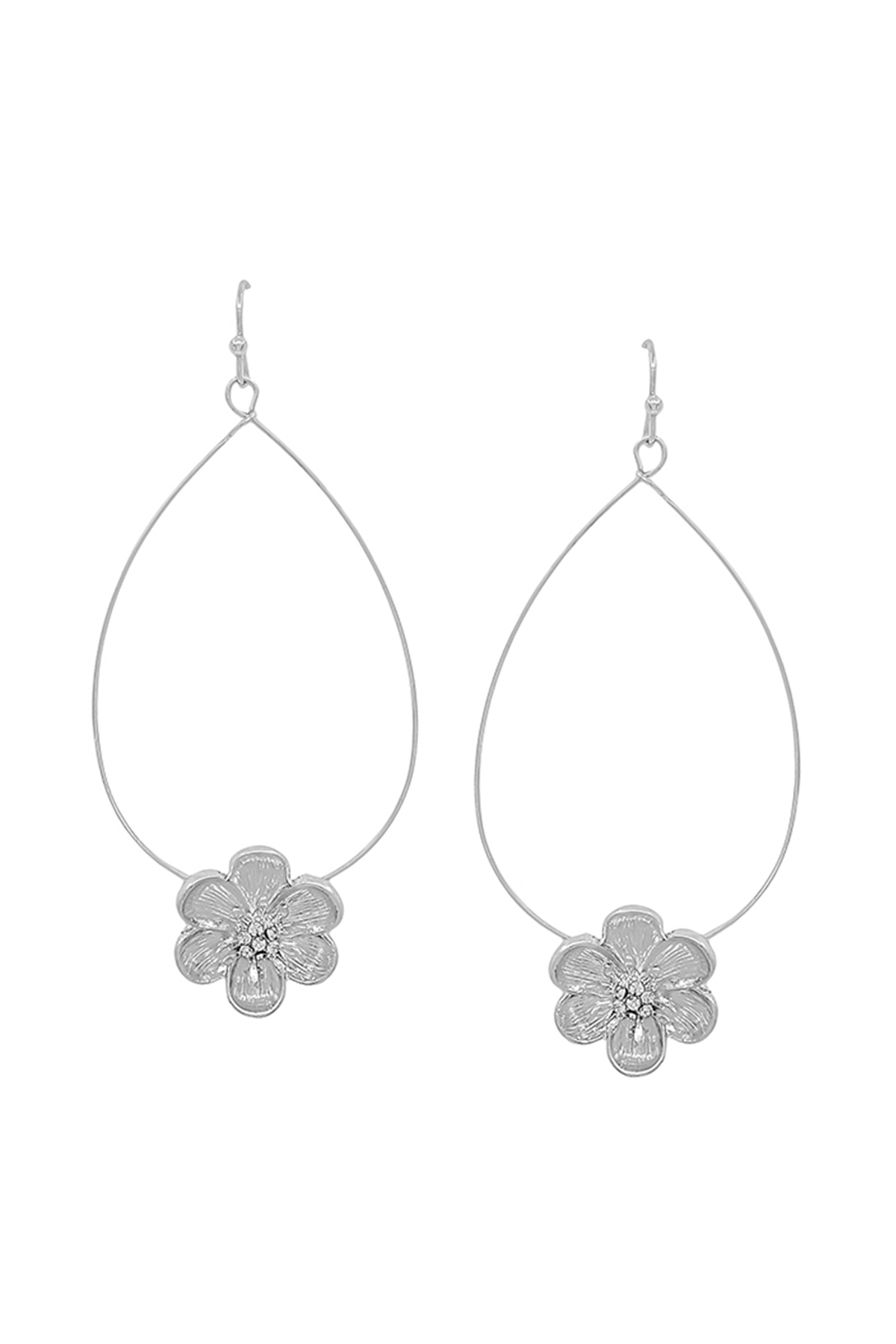 FLOWER METAL DROP TEARDROP WIRE EARRING