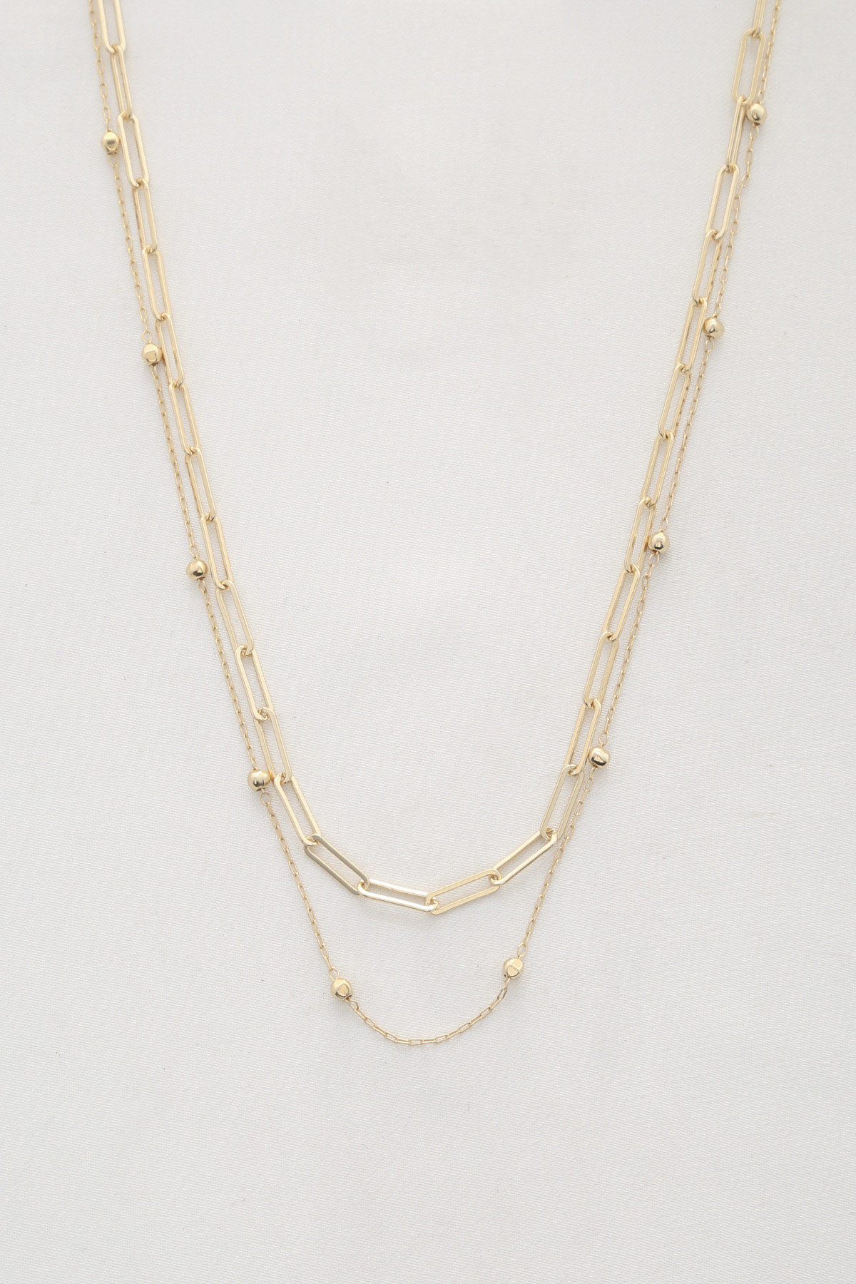PAPERCLIP LINK BALL BEAD LAYERED NECKLACE