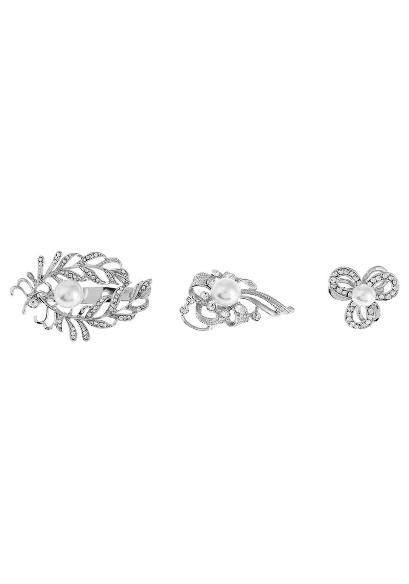 3 PC FLOWER LEAVES PEARL HAIR PIN SET