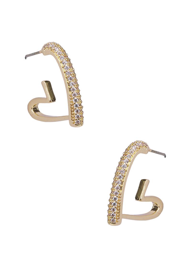 CRYSTAL CUBIC ZIRCONIA HEART HOOP EARRING