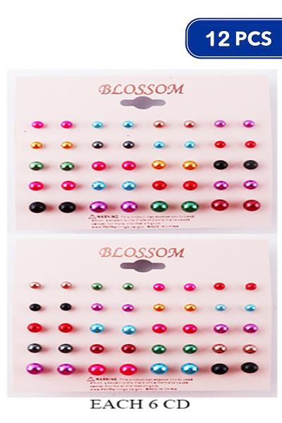 COLOR MULTI MIX SIZE PEARL BEAD 20 PAIR EARRING SET 12 UNITS