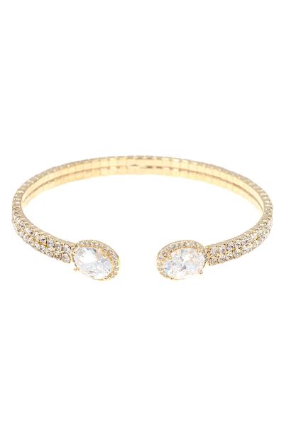 RHINESTONE OVAL CUBIC ZIRCONIA 2 LINE WIRE CUFF BRACELET