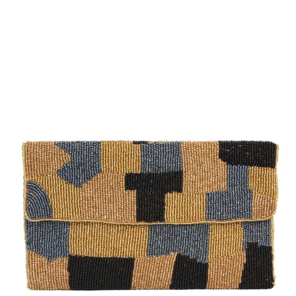 GEOMETRIC DESIGN BEADED CLUTCH BAG