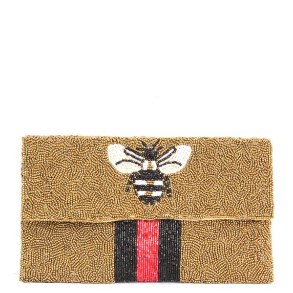 BEE STRIPED BEADED CLUTCH BAG