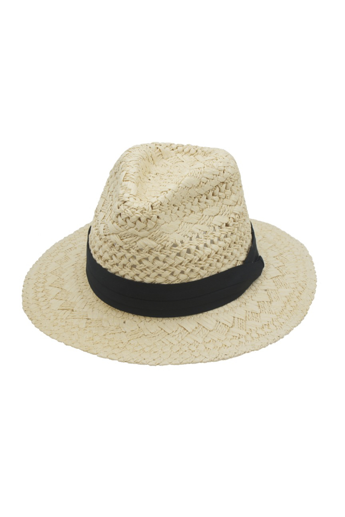 PATTERENED WEAVE BANDED WB STRAW FEDORA