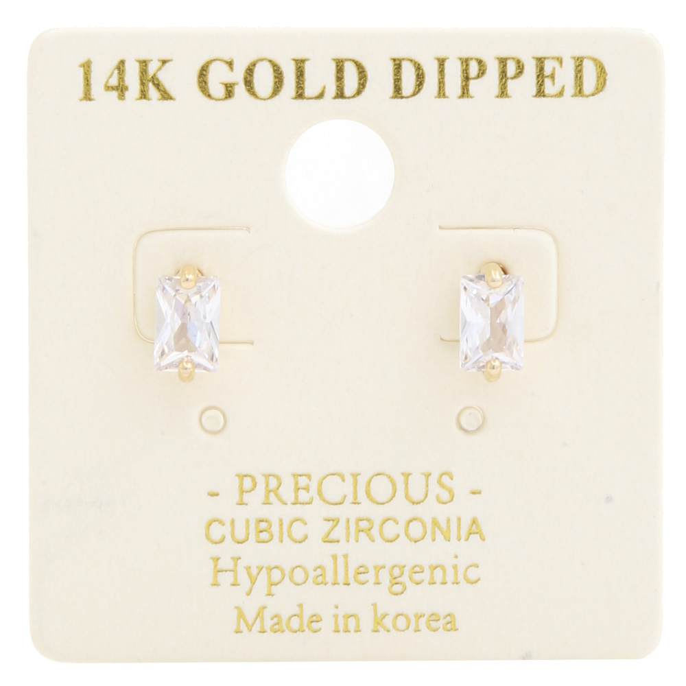 RECTANGLE CZ 14K GOLD DIPPED POST EARRING