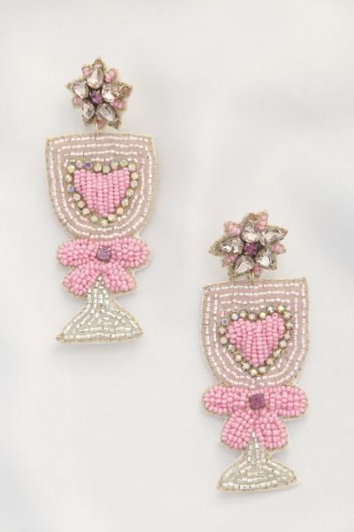CHRISTMAS HEART GLASS SEED BEAD DANGLE EARRING
