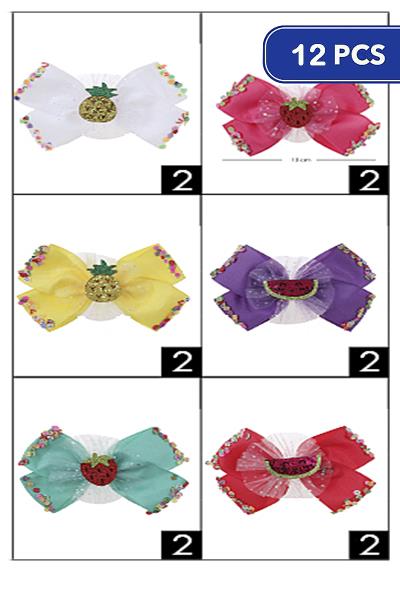 COLORED FRUIT BOW HAIR PIN CLIP (12 UNITS)