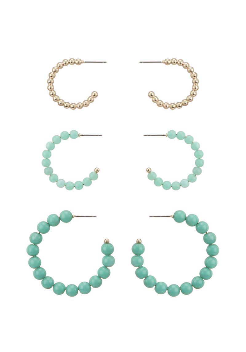 BALL BEAD OPEN HOOP EARRING SET