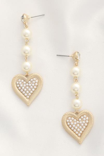 HEART PEARL BEAD DANGLE EARRING