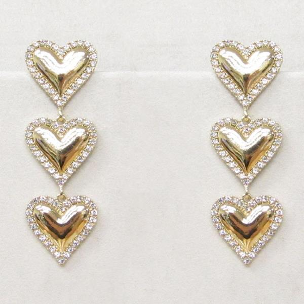 RHINESTONE METAL HEART DROP EARRING