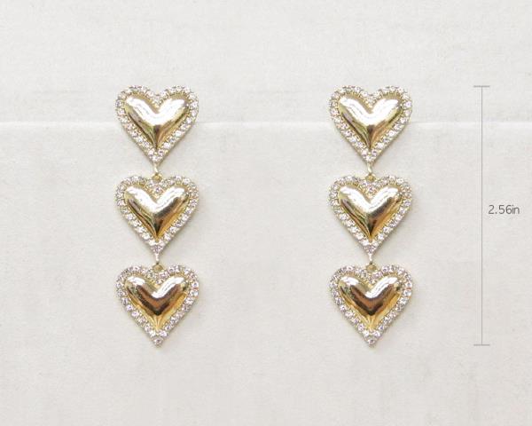 RHINESTONE METAL HEART DROP EARRING