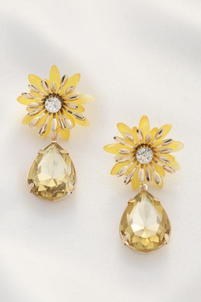 FLOWER CRYSTAL TEARDROP DANGLE EARRING