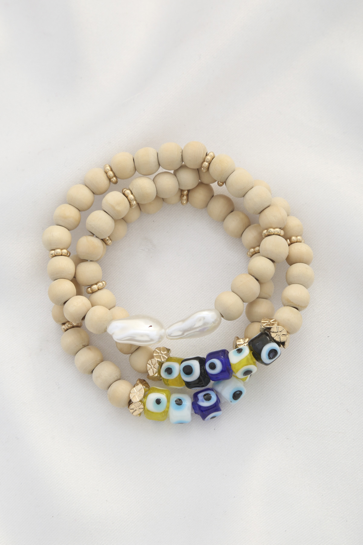 EYE WOOD BEAD BRACELET SET